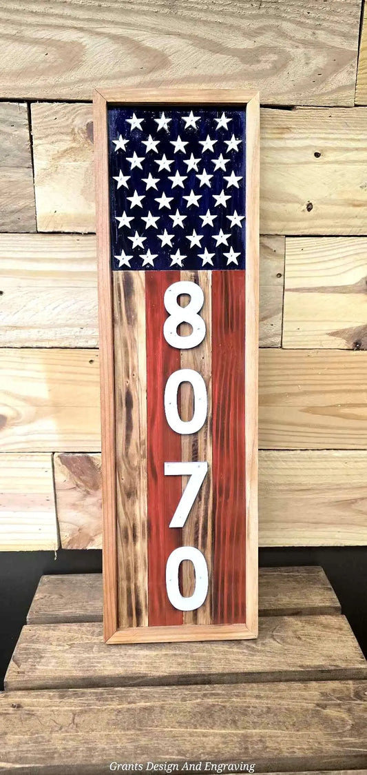 3d Unique Personalized Cedar American Flag Address Plaque