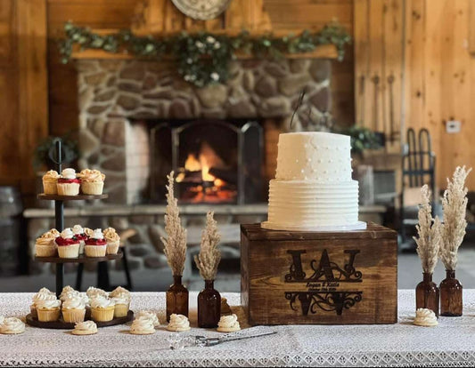 Handmade Rustic, Country, Wedding cake Display Stand Personalized with a monogram